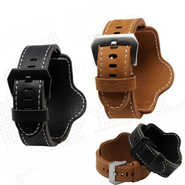 

watch bands 20 22mm 24mm 26mm cowhide genuine leather band with stainless steel buckle strap for pam thick soft watchband, Black;brown