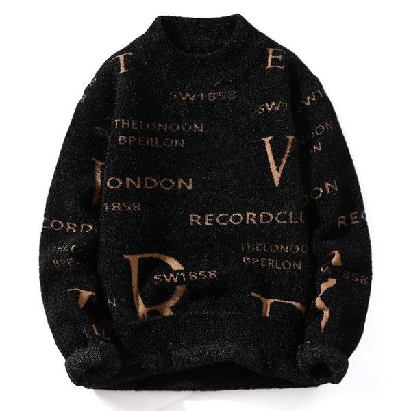 

men's sweaters winter men casual letters trendy slim mens o-neck long sleeve woolen warm pullovers 2021 clothing, White;black