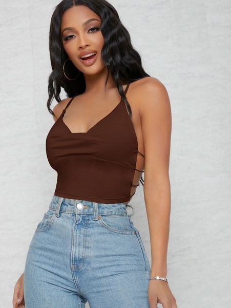 

o-ring strappy back cowl halter n65i#, White