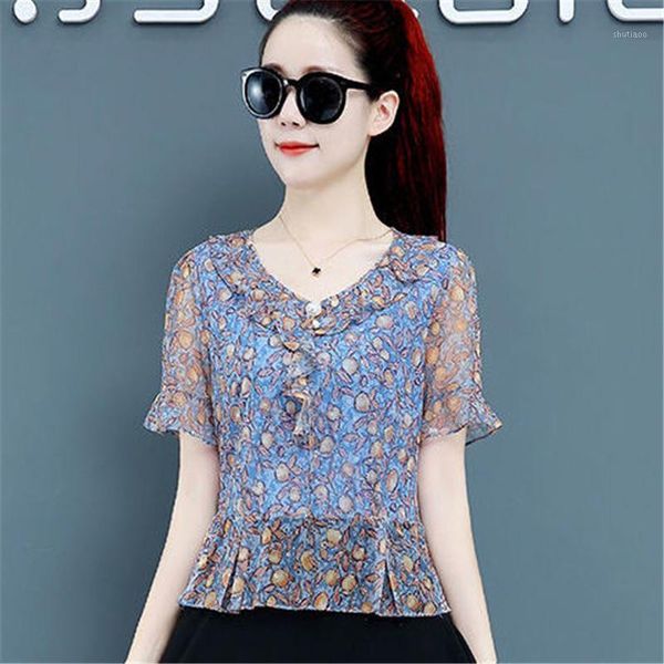 

women's blouses & shirts all-match chiffon women elegant decoration short sleeve temperamnet casual loose mujer blusas mm0999, White