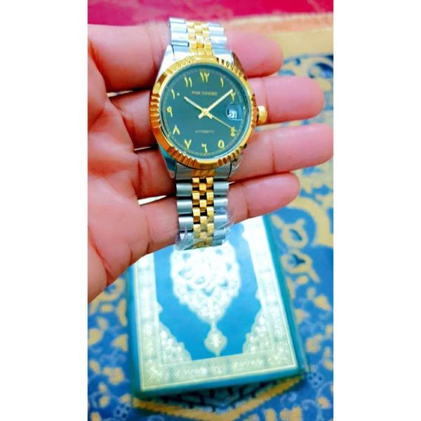 

wristwatches luxury men's automatic watch islamic arabic numerals solid stainless steel timepieces montre automatique homme, Slivery;brown