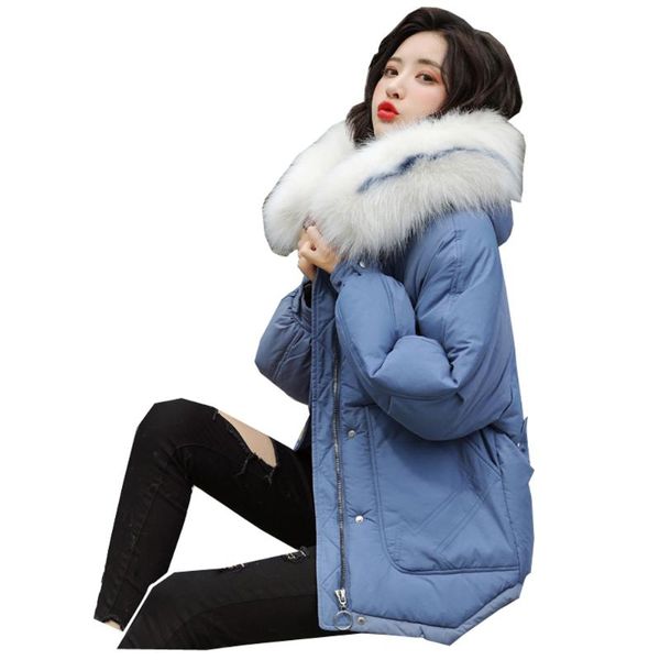 

women's trench coats big fur outerwear detachable korean loose down parka women short style large collar clothes thickened overcoat siz, Tan;black