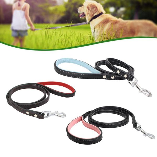 

1.2m pu leather dog leash durable outdoor walking training lead belt for small medium dogs cat harness collar strap rope collars & leashes