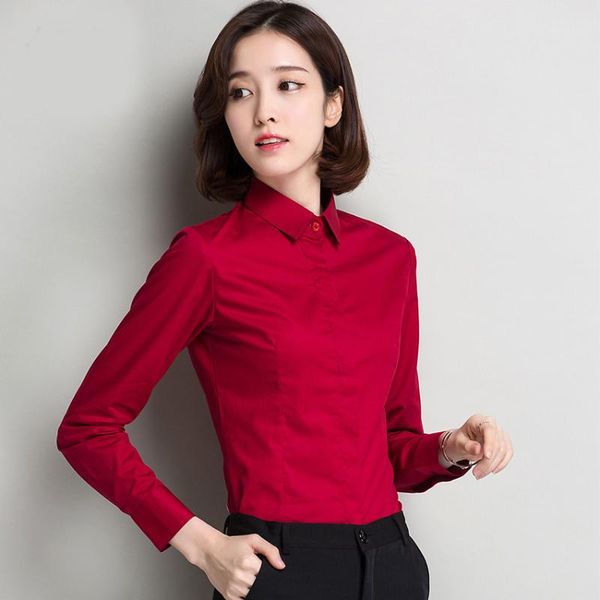 

women's blouses & shirts women blouse button lapel long sleeve ladies office work elegant female blusa, White