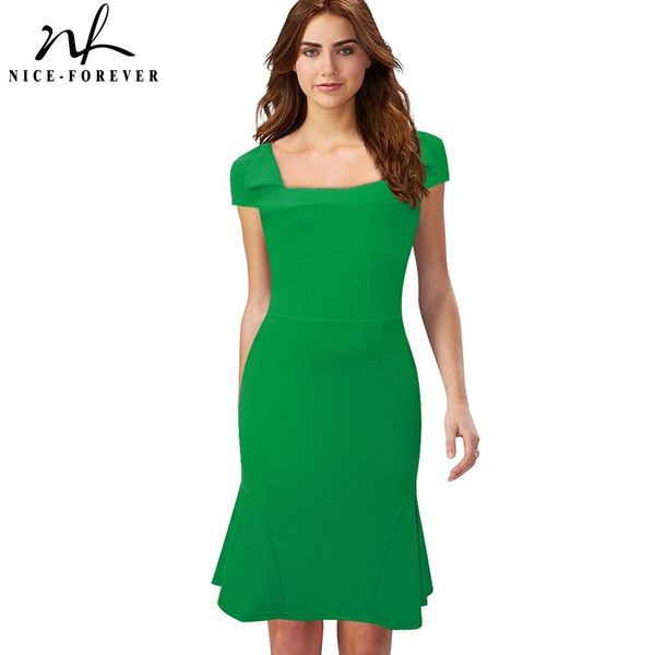 Nice-forever Summer Women Colore verde Abiti vintage da sole Business Party Bodycon Abito aderente a sirena bty455 210419