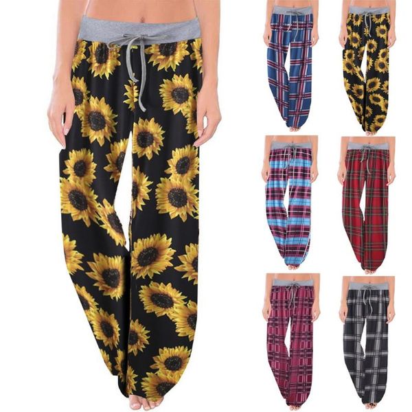 

women's pants & capris streetwear womens loose printed comfy stretch leopard print drawstring wide leg lounge pantalon pour femme, Black;white