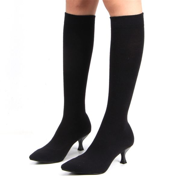 

women boots summer shorts high heels export large size shoes show thin elastic-boots tip thin heel boot spring and autumn knitted socks 2022, Black