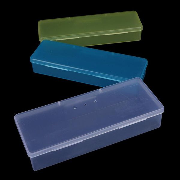 

nail art equipment storage box polishing file buffer container rectangle translucent plastic drawing pen brush case organizer, Silver