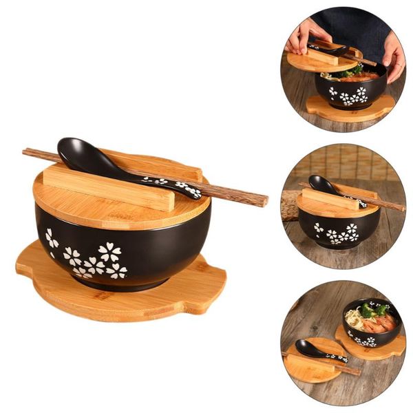 

set japanese style rice noodle bowl with lid ceramic soup container bowls