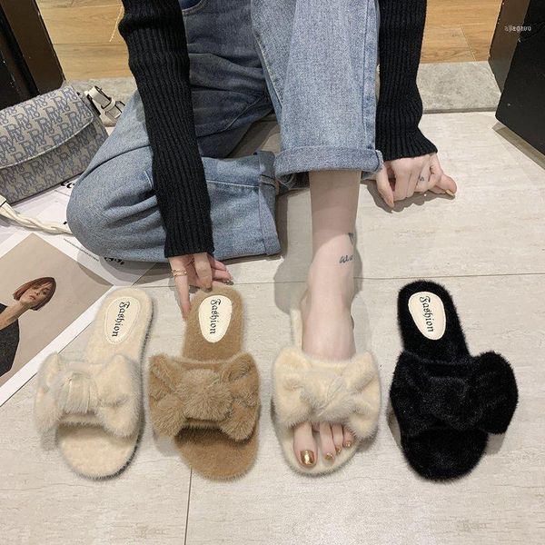 

slippers fashion winter cotton ladies plush warm indoor suede flat size 35-4011, Black