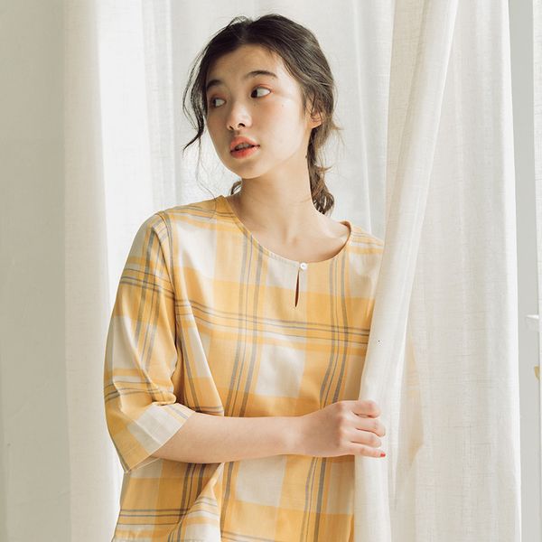 

59 thoughts - pajamas women's pure cotton suit spring and summer gauze home clothes lattice loose size, Black;red