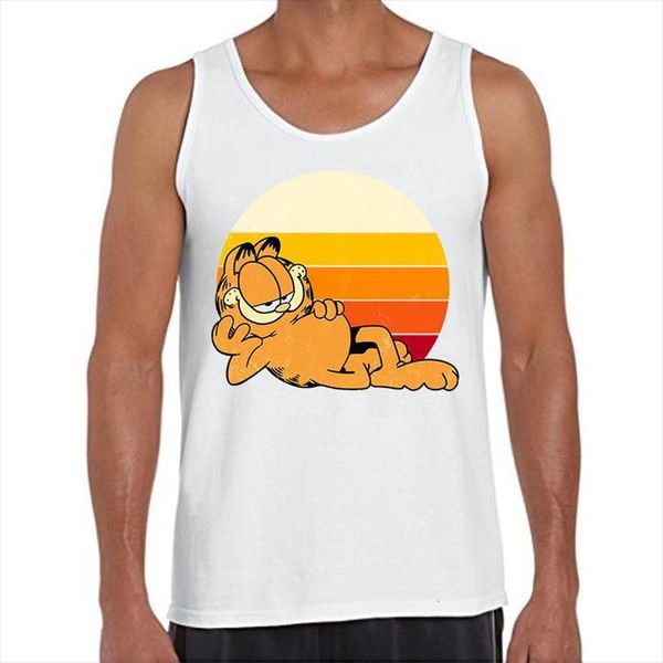

vintage sunset garfield men tank funny lazy cat garf printed vest sleeveless tee cool o neck, White;black