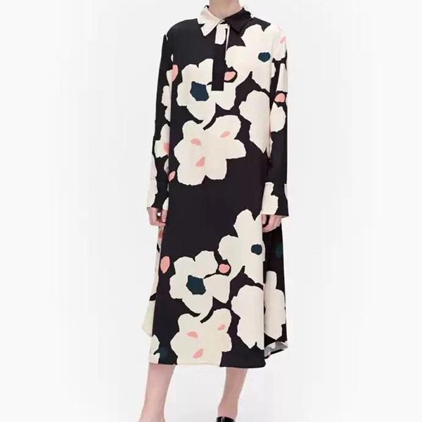 

casual dresses 2021 spring and autumn shirt long sleeve lapel fashion black bottom printed pullover loose dress, Black;gray