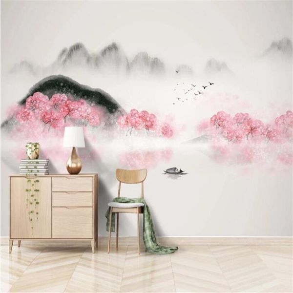 

wallpapers custom 3d wallpaper mural ink landscape peach blossom living room bedroom background wall decoration painting
