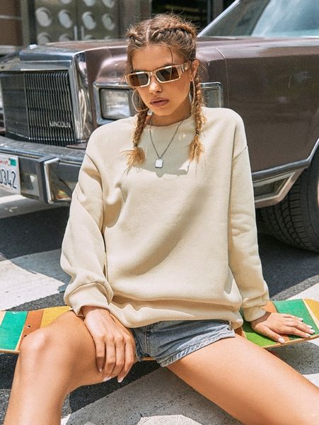 

drop shoulder solid sweatshirt dress j2mo#, White;black