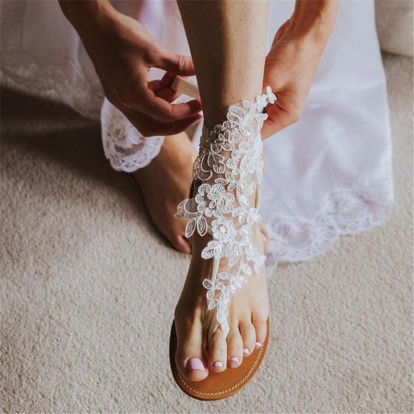 

anklets barefoot sandals for wedding shoes sandel anklet chain test stretch lace sequins bridal jewelry foot, Red;blue
