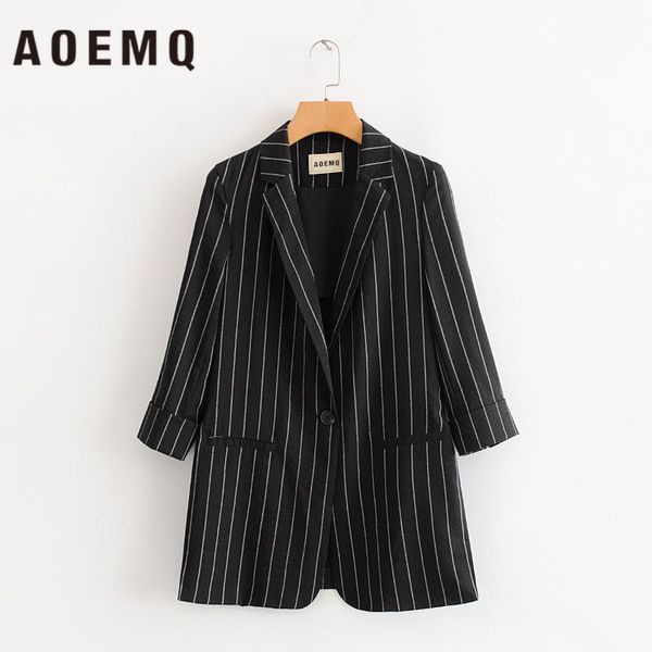 

women's jackets aoemq high street long for office lady bussiness trip wear jacket noble cool outwear black striped coat clothing, Black;brown