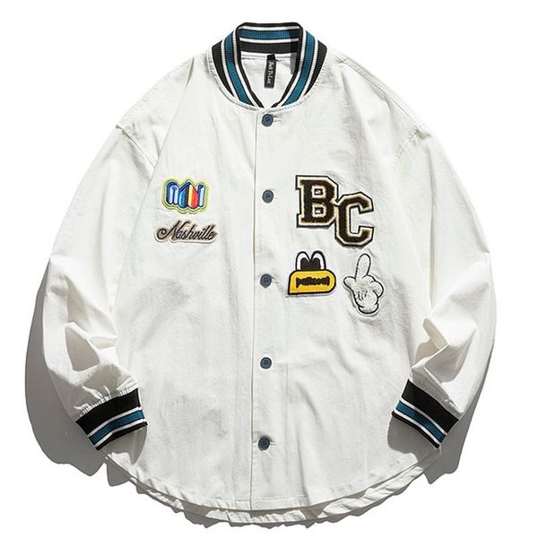 

men's jackets men letter embroidery varsity jacket harajuku baseball coats oversized v-neck streetwear campus couple cotton top, Black;brown