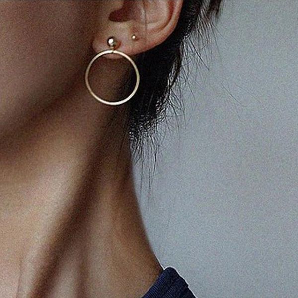 

hoop & huggie fashion cteative goud kleur geometrische ronde grote kralen stud oorbellen e cadeau voor oorbel girl, Golden;silver