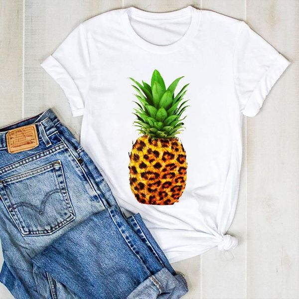 

pineapple leopard fruit sweet womens beach print summer tee clothes graphic, White
