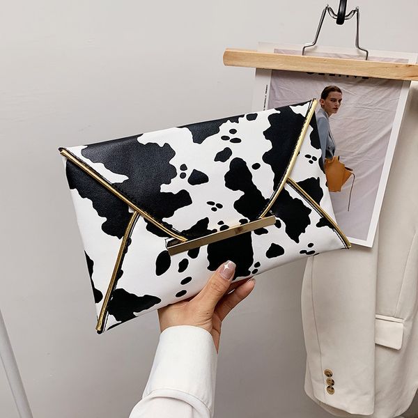 

5pcs stuff sacks women pu leopard cow prints hasp envelope clutch bag mix color