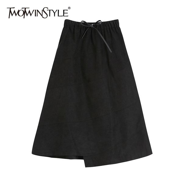 

black patchwork bowknot skirt for women high waist irregular hem a line skirts female fashion clothing 210423