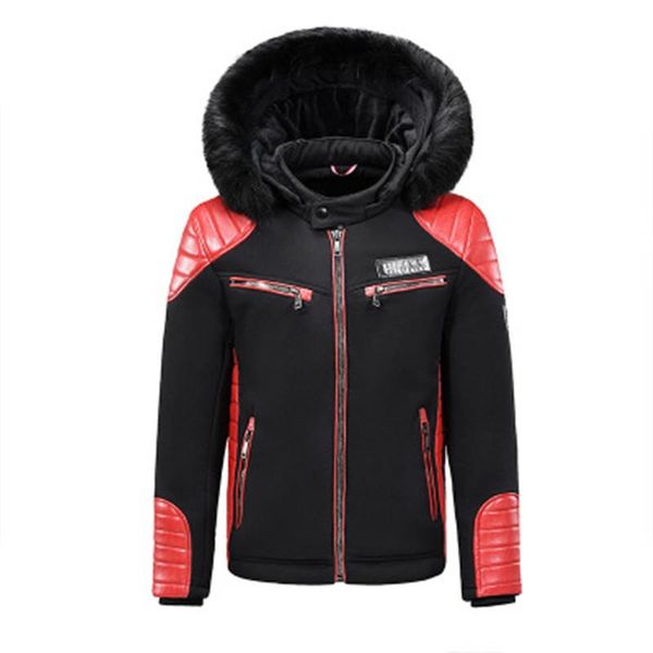 

mens locomotive fur collar jackets fashion trend winter plush hooded neck zipper fly pocket coats designer male moto cool style outerwears, Black
