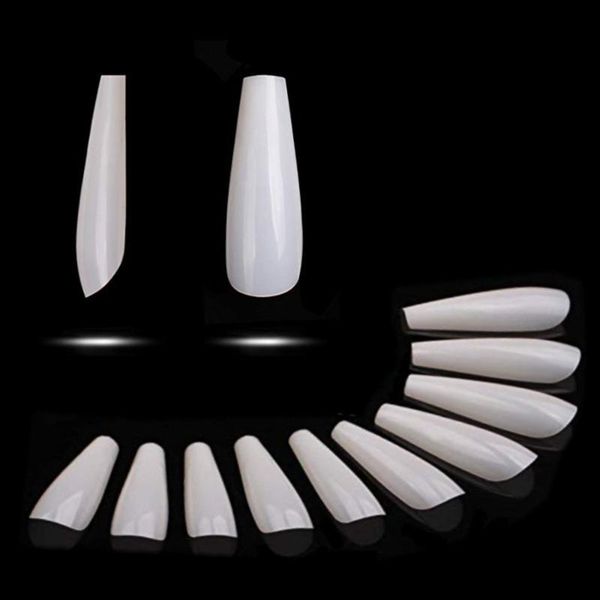

false nails 500 pcs long coffin fake full cover natural ballerina nail abs tips 10 sizes with case (white), Red;gold