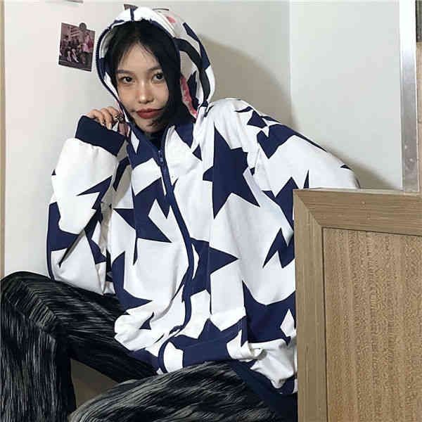 

women's jackets zipper type y2k harajuku korean style loose shark gothic long-sleeved hooded jacket solid color retro shirt couple, Black;brown
