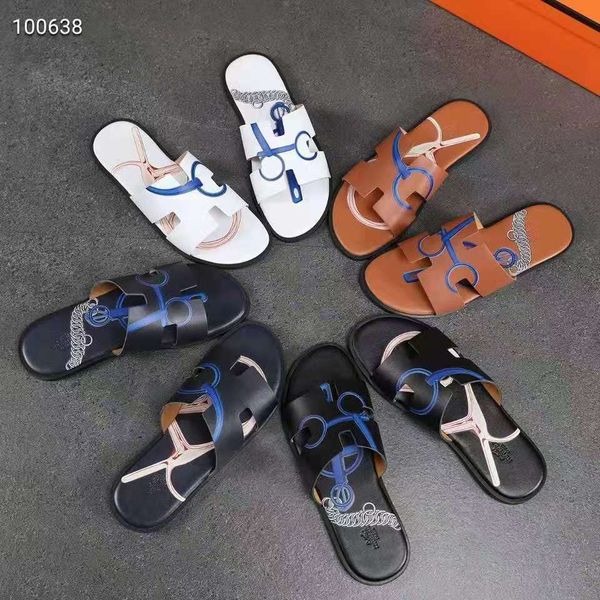 

slipper outdoor 5d color leather h slippers men's summer cowhide men's sandals wear casual fashion korean versionzly, Black