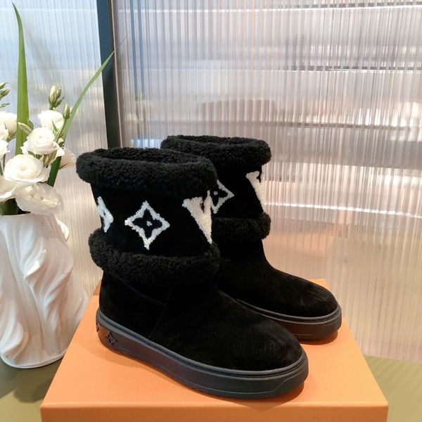 

luxury women's shoes designer comfortable winter fashion brand flat outdoor thickened snow boots with shoe box, Red;white