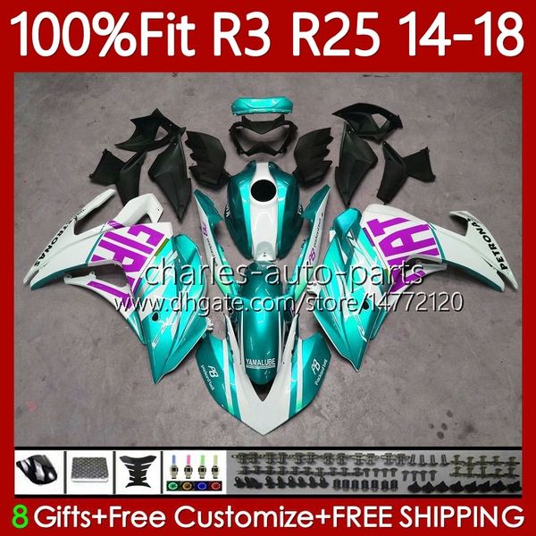 Einspritzung OEM-Verkleidungen für Yamaha YZFR3 YZFR25 YZF-R25 Cyan weiß 2014–2018 Karosserie 102No.185 YZF-R3 YZF R3 R25 14 15 16 17 18 YZF R 3 25 2014 2015 2016 2017 2018 Body Kit