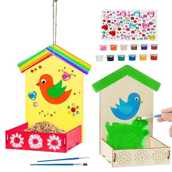 Outros pássaros suprimentos de pássaros kit de alimentador de diy pintando presente de madeira para crianças infantil artes artesanato brinquedo desenho educacional