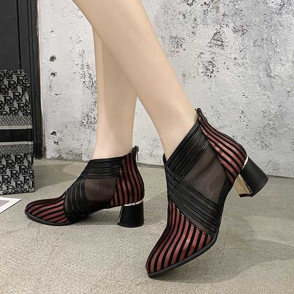 

dress shoes mesh boots spring fashion ankle booties pointed toe shoes with women high heels zapatos of mujer winter 5whu, Black