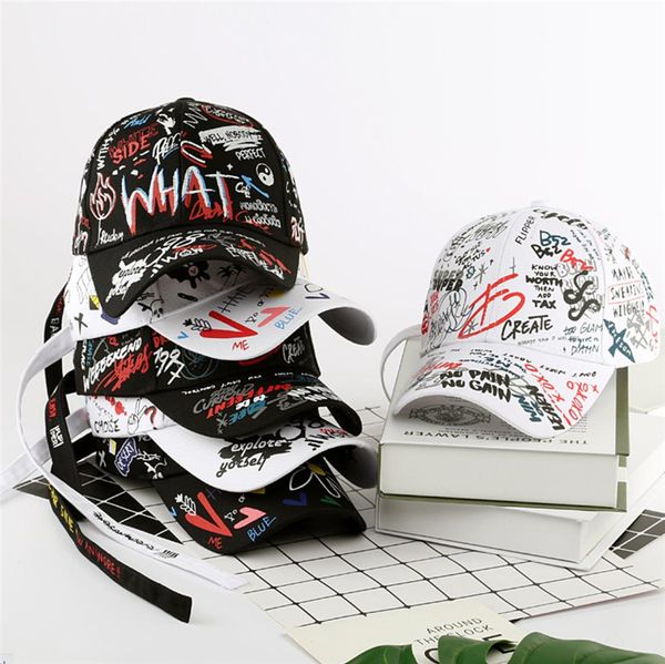 

8 styles spring graffiti printing baseball caps child parent hats long tail hip-hop hat street sports cap, Blue;gray