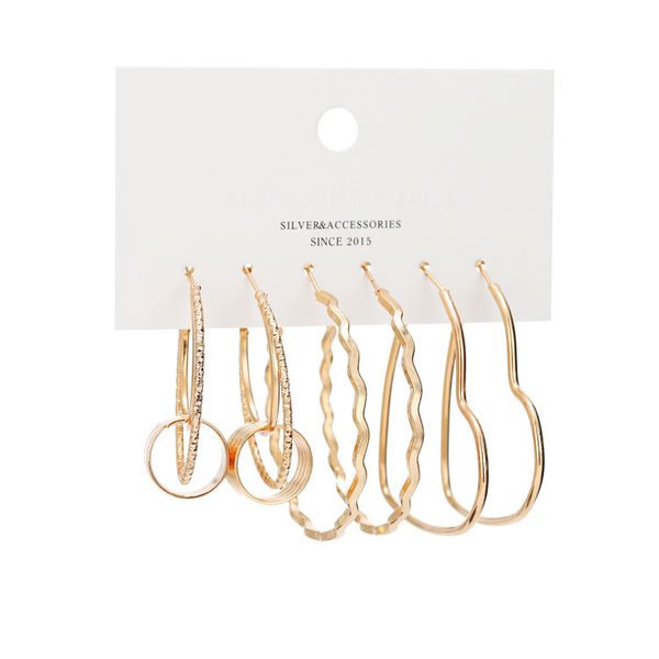 

personalized circle earrings large circle irregular geometry fashion earrings three piece set, Silver