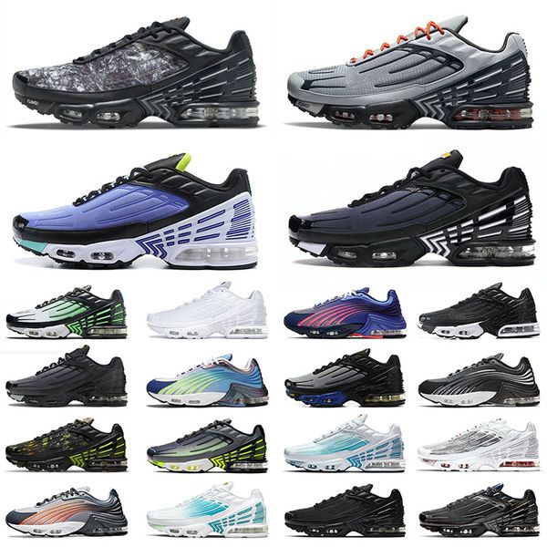 

36-46 tn 3 tuned iii plus 2 mens womens running shoes designer all black smoke grey graphic prints obsidian tiger radiant red blue sports sn