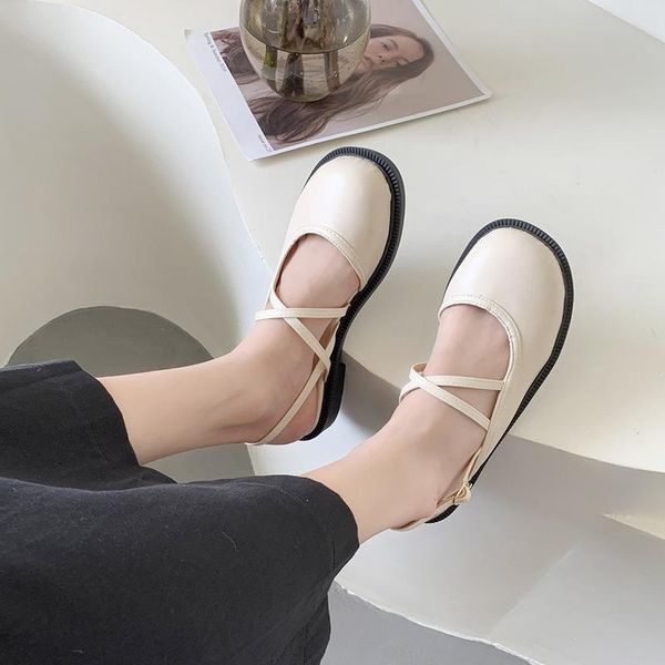 

sandals side empty and slippers women summer retro hepburn style round head flat heel temperament simple shoes 2021, Black