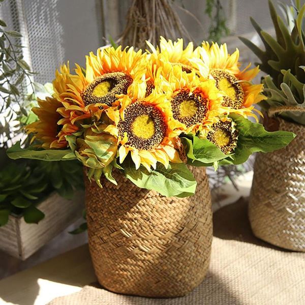

decorative flowers & wreaths artificial sunflowers bouquet long stem 7 heads branch hand feel cloth fake for diy home party wedding decor