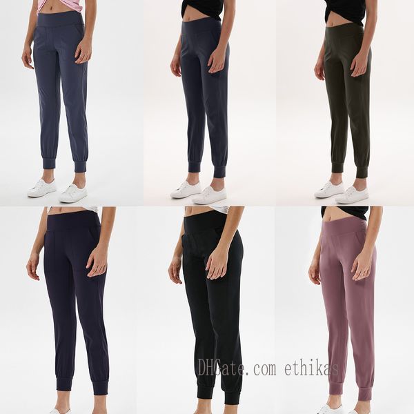 

2021 womens pants yoga leggings workout high waist gym align lu lulu pocket two side running sport pant high-quality, Black;white