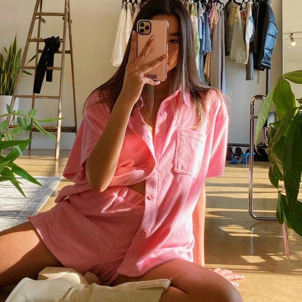 

women's tracksuits dabourfeel casual two-piece home velvet women suits crop and elastic waist shorts bright color pink y2k loose fashi, Gray