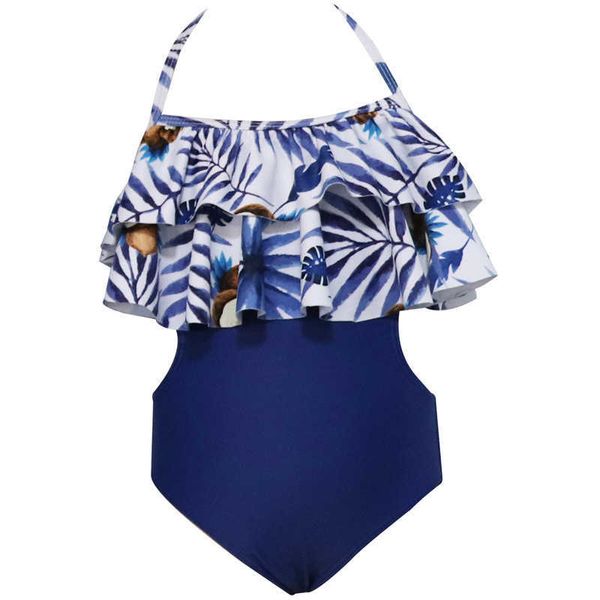 

mom and daughter matching clothes bathing suit for summer little girls mother print fashion outfit 210529, Blue