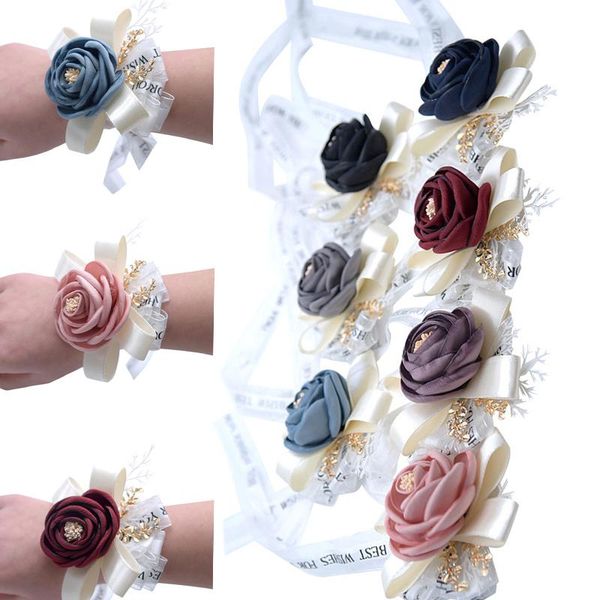 

charm bracelets wrist corsage bridesmaid sisters hand flowers artificial bride for wedding dancing party decor bridal prom accessories, Golden;silver