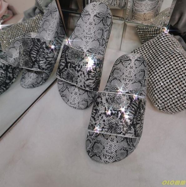 

summer luxury rhinestone women slippers platform flat heels open toe thick sole zebra beach slides fashion sandals ladies shoes, Black