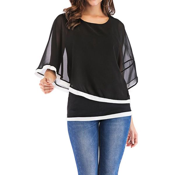

women's blouses & shirts women fashion summer chiffon blouse casual batwing sleeve patchwork irregular shirt plus size 5xl wdc2077, White