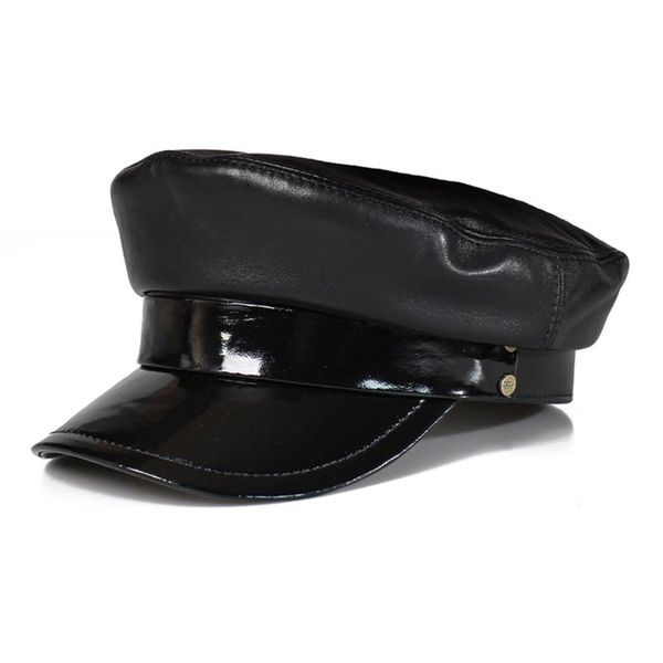 

svadilfari genuine leather hat autumn women's caps cowhide sheepskin army military hats for men women fashion brands flat cap wide brim, Blue;gray