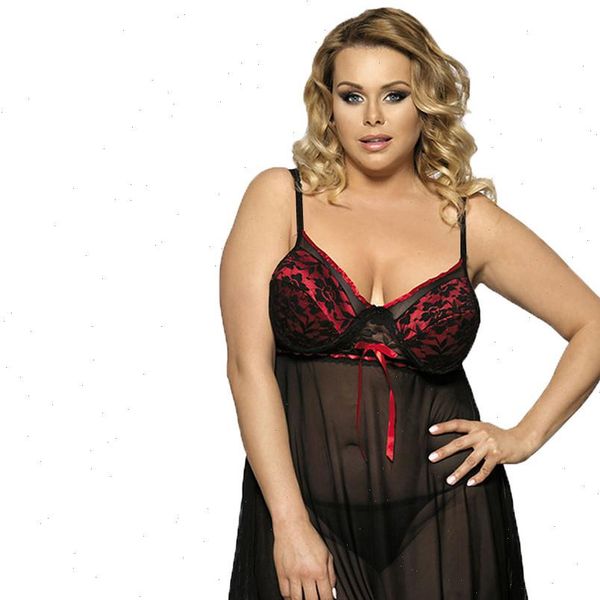 

nuisette femme de nuit womens sleepwears lace bow lingerie nightwear underwear plus size 6xl dress silk robes for women, Black;red