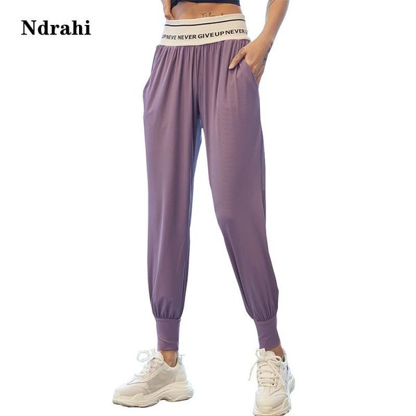 

yoga outfit pants women's sports trousers elastic waist with letters loose legs ankle banded running tights leisure harem