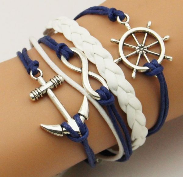 

diy hand woven fashion ancient silver boat anchor rudder infinite layer bracelet female