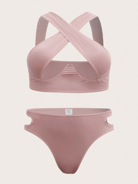 

plus criss cross underwire lingerie set b8ep#, Black;white